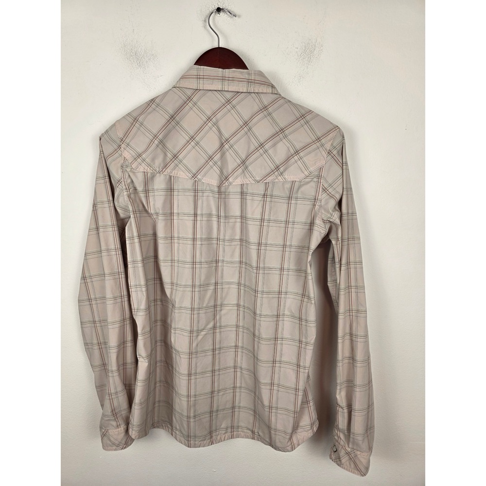 Stio Womens Large Tan Plaid Western Snap Long Sleeve Technical Hiking Shirt - Picture 2 of 6